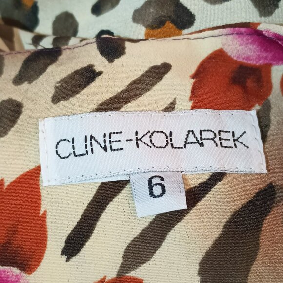 Cline Kolarek Cheetah Floral Tapered Blouse 6 Vintage V Neck Top Made in USA - Picture 7 of 9